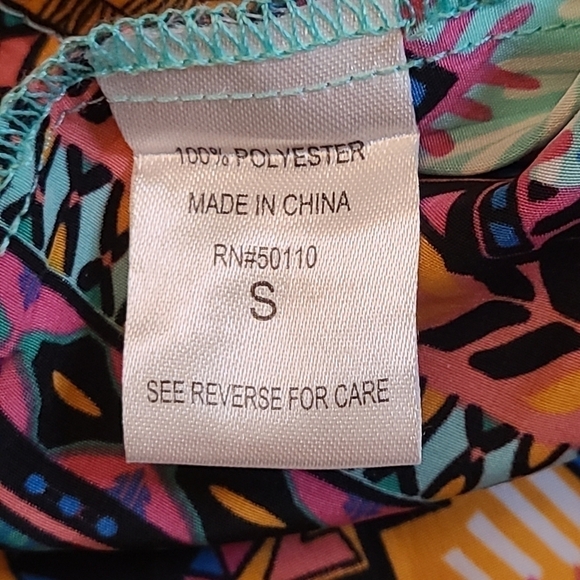 Feathers Aztec Print Sleeveless Mini Dress w/ Zipper Pockets, Blue White, Small - Picture 14 of 15